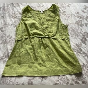 Garnet Hill Chartreuse Green Linen Surplice Babydoll Tank Top 12 Goblincore Boho